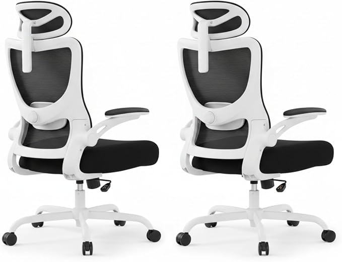 Marsail Ergonomic Office Chair with 3D Armrests, Pack of 2 | Office Desk Chair with High Back Mesh, Adjustable Lumbar Support, Rolling Work Swivel Task Chairs with Wheel, Headrest, home