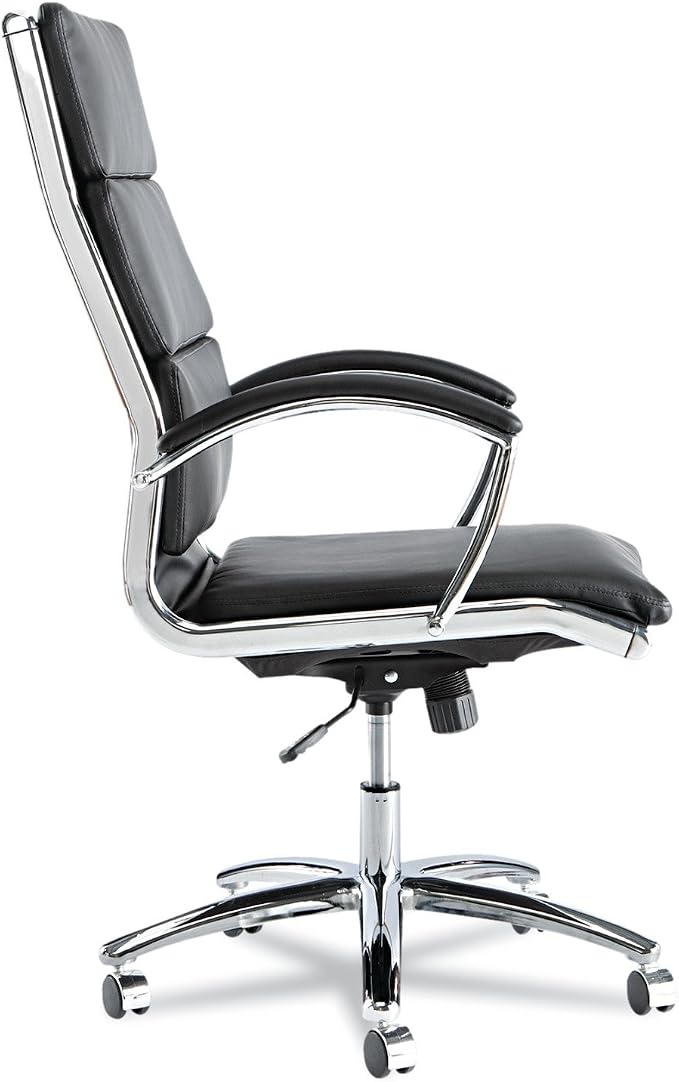 Alera Neratoli Series High-Back Swivel/Tilt Chair, Black Leather, Chrome Frame
