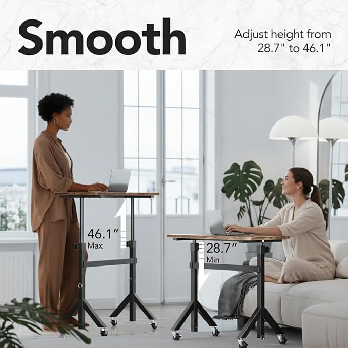 HUANUO 32'' Small Standing Desk Adjustable Heigh, Mobile Stand Up Desk with Wheels, Portable Rolling Desks for Walking Pad and Treadmill, Computer Laptop Desks for Home Office Space
