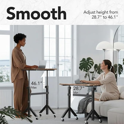 HUANUO 32'' Small Standing Desk Adjustable Heigh, Mobile Stand Up Desk with Wheels, Portable Rolling Desks for Walking Pad and Treadmill, Computer Laptop Desks for Home Office Space