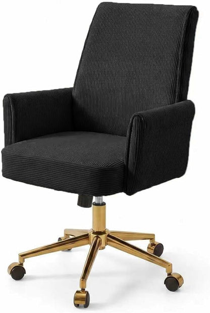 Stripes Velvet Home Office Desk Chair, Accent Upholstered Modern Height Adjustable Swivel Chair with Wheels,Ergonomic Task Chair for Living Room,Bedroom,Vanity,Study,Office（Black）