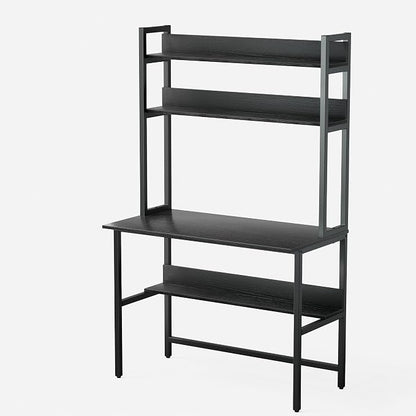 Aquzee Computer Desk with Hutch, 40“W x 19.6" D Desk with Shelves, Tall Home Office Desk with Bookshelf, Metal Legs Study Table with Upper Storage Shelf for Study Writing/Workstation, Black