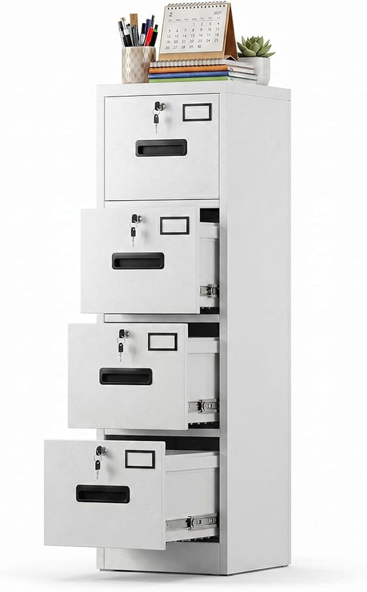 SUXXAN 4 Drawer File Cabinet, Metal Vertical File Storage Cabinet with Lock, Office Home Steel File Cabinet for A4 Letter/Legal Size, Assembly Required