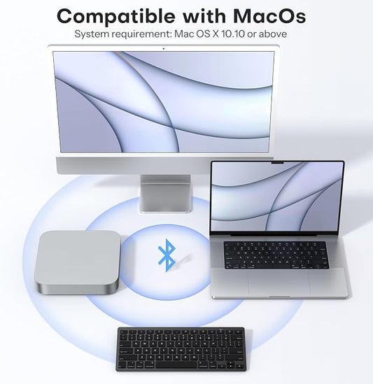 OMOTON Bluetooth Keyboard Compatible with Mac, Compact Wireless Keyboard Compatible with MacBook Pro/Air, iMac, Mac mini/Pro Laptop and PC, Dark Black