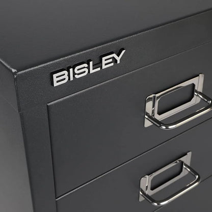Bisley 3-Drawer Steel MultiDrawer Cabinet - Anthracite Grey | Chrome Pull Handles with Label Holders, Powder-Coated Steel, Removable Drawers, Desktop Storage, Labels Included