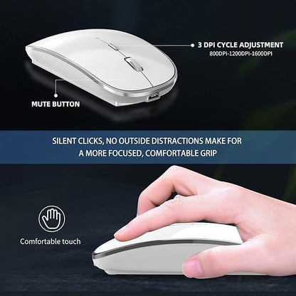 Halpilt Wireless Mouse Chargeable Portable Silent USB-A and Type-C Dual Mode 3 Adjustable DPI for Laptop, PC (Q23S White)