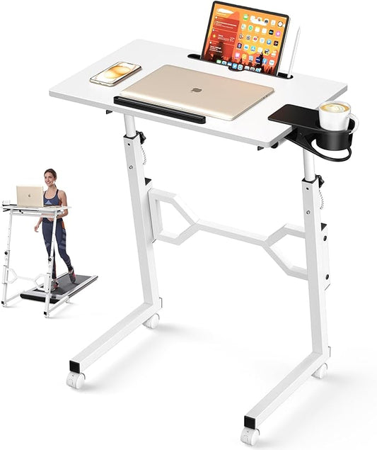 Enayplon Small Standing Desk with Wheels, Portable Treadmill Desk, Rolling Desk Adjustable Height for Laptop, Mobile Standing Table for Walking Pad, Bedside Table