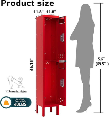 BUTISOW Metal Lockers - 66" Height Steel Lockers for Employees with 2 Door Storage Locker with Card Slot for Employees Gym School Home Office Garage - Assembly Required