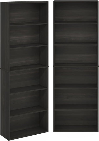 Furinno Jaya Book Shelf Set of 2, 6-Tier Bookshelf, Bookcase, 9.5 x 24.6 x 71, for Home Office, Living Room, Espresso