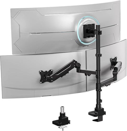 WALI Triple Monitor Mount, up to 49'' Ultrawides on Top Bracket and 34'' Screens on Side Brackets, Extra Tall 3 Monitors Desk Mount, Heavy Duty Monitor Arm up to 44 lbs (GSDM003N-P), Black