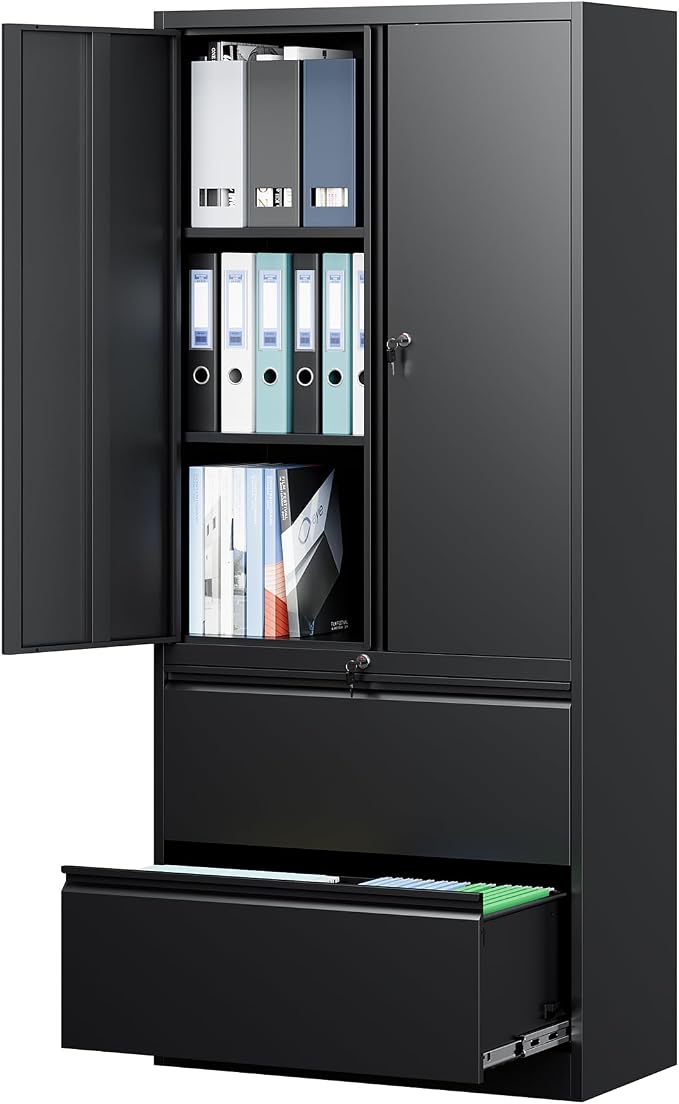Letaya File Cabinet for Home Office, Metal Storage Cabinets with Adjust Shelves and Lock,2 Drawers Filing Cabinets-Hang Legal/Letter/A4/F4 Size Filing-Black