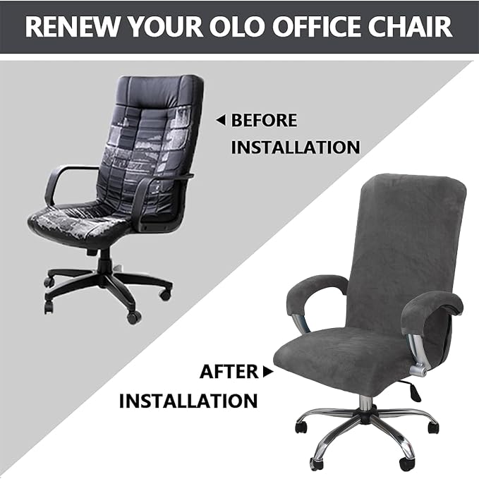 Velvet Plush Office Computer Chair Cover for Executive, Gray, XL | Stretchable, Ergonomic, Cat Proof Protector, For Mesh Chairs with Wheels & Armrests, Comfy Executive Rolling Chairs