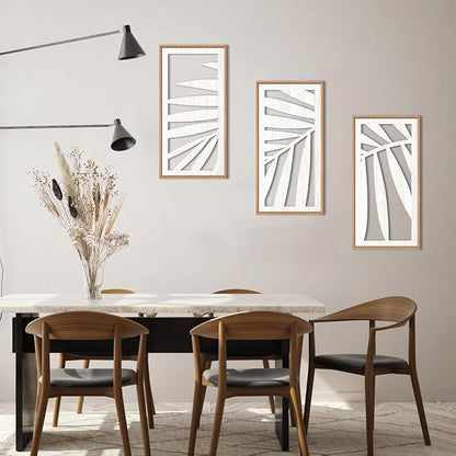 IARTTOP Tropical Palm Tree Leaf Wood Wall Art White Framed 8x16 Inch Set of 3 Hawaii Plant Leaves Wooden Wall Decor Minimalist Boho Artwork for Living room Bedroom Office