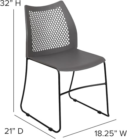 Flash Furniture HERCULES Series 661 lb. Capacity Gray Stack Chair with Air-Vent Back and Black Powder Coated Sled Base