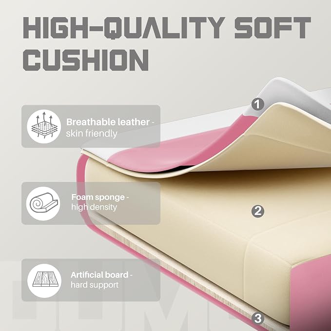 NEWBULIG Gaming Chair with Footrest – Ergonomic High-Back with Lumbar & Headrest Support, Comfy PU Leather Recliner with Linkage Armrests, Adjustable Height, 360° Swivel, Pink