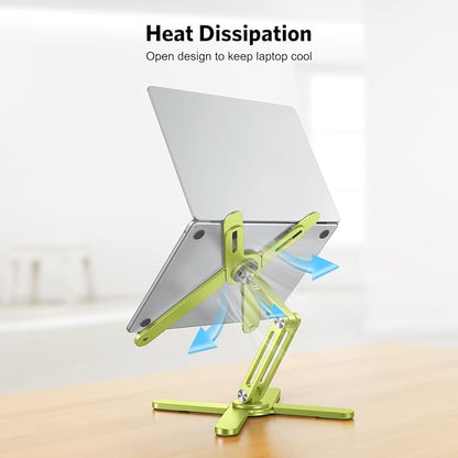 OMOTON 360° Rotating Laptop Stand Riser for Desk, Ergonomic Foldable Computer Stand Adjustable Height Angles for Collaborative Work, Easy Storage Fit Macbooks,All Laptops up to 16 inches, Citron