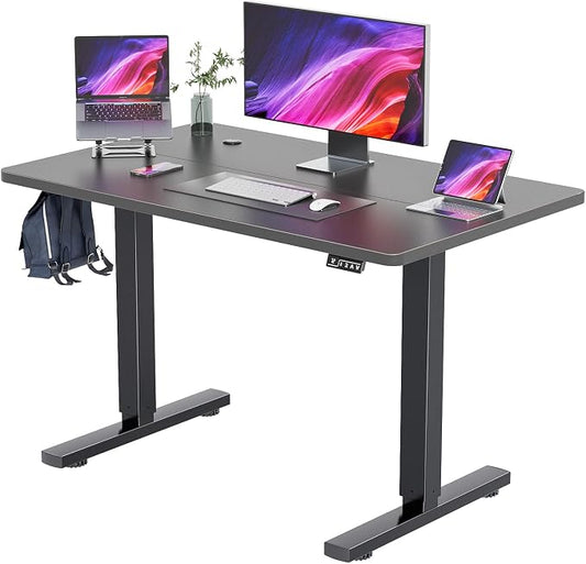 YESHOMY Height Adjustable Electric Standing Desk, 40 inch Computer Table, Home Office Workstation, Black Leg/Black Top
