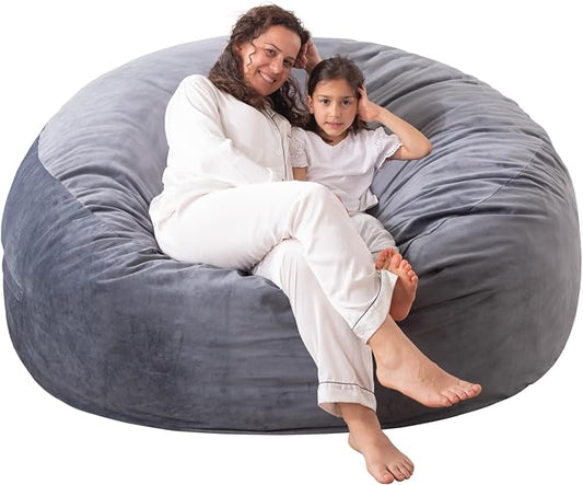 WhatsBedding 3 ft Bean Bag Chair,Large Bean Bag Chairs for Adults with Memory Foam Filling,Lazy Bean Bag Sofa for Living Room,Ultra Soft Velvet Fabric,Pull-Handle,Side-Pocket - 3 Foot,Dark Grey