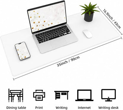 AFIING Cork Desk Mat 35.4" x 17", Dual-Sided Natural Cork & PU Leather Desk Pad, Non-Slip Waterproof Large Mouse Pad for Office, Home & Gaming, White