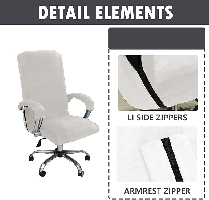 Velvet Plush Office Desk Chair Cover for Executive, White, XL | Cat Proof, Stretchable Protector, For Ergonomic Computer Desk Chair with Wheels Armrests, Comfy Executive Chair Cover