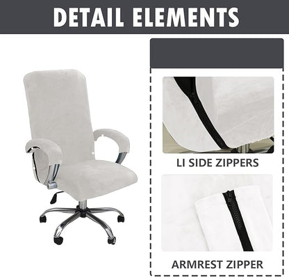 Velvet Plush Office Desk Chair Cover for Executive, White, XL | Cat Proof, Stretchable Protector, For Ergonomic Computer Desk Chair with Wheels Armrests, Comfy Executive Chair Cover