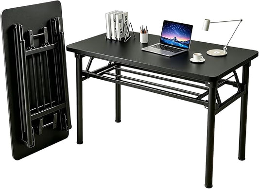 Folding Desk for Small Spaces, 31.5 Inch Foldable Computer Desk, No Assembly Required, Space Saving Portable Study Table for Compact Home Office, Bedroom, Dorm, Apartment, Black