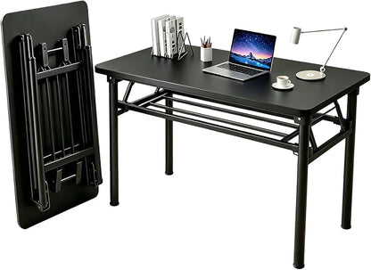 Folding Desk for Small Spaces, 39.4 Inch Foldable Computer Desk, No Assembly Required, Space Saving Portable Study Table for Compact Home Office, Bedroom, Dorm, Apartment, Black