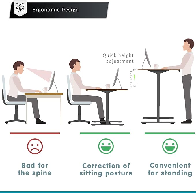 YESHOMY Height Adjustable Electric Standing Desk, 40 inch Computer Table, Home Office Workstation, Black Leg/Rustic Brown Top