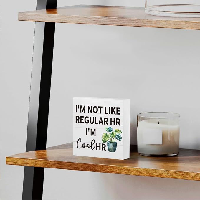 mmiishe Office Gifts for HR Coworker Desk Decoration Hr Gifts for Women | Funny Desk Decor Hr Gift for Colleagues Leader Boss Cubicle Accessories for Office Meeting Rooms Wooden Box Sign 5 x 5 Inches