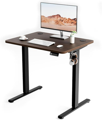 ERGOMAKER Electric Standing Desk, 31.5" x 23.6" Height Adjustable Sit Stand Desk with Splice Board for Home Office, Computer Desk Memory Preset (Black Frame, Walnut Desktop)