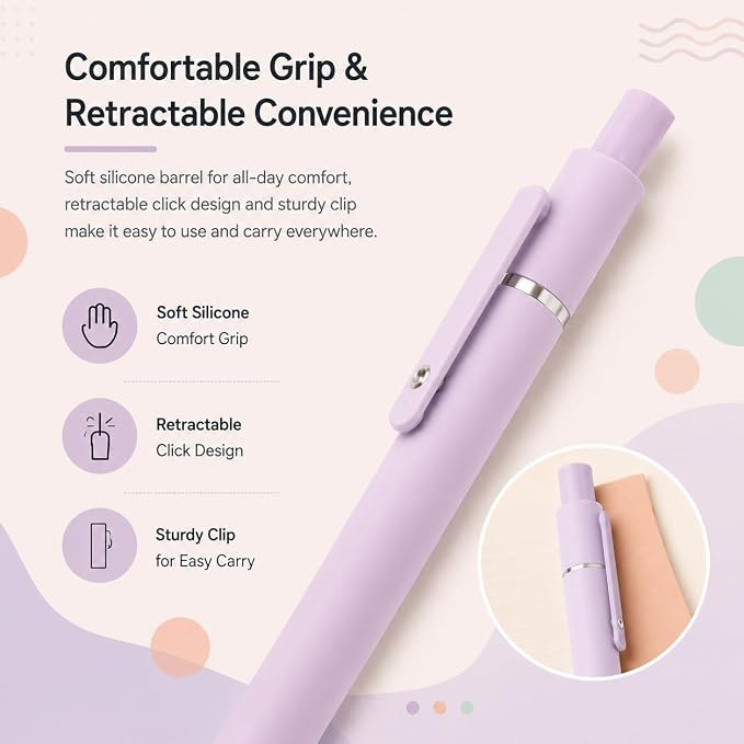 Vanhench 7Pcs 0.5 mm Black Ink Gel Pens Fine Point Smooth Writing Quick Dry Pen for School Note Teacher Journaling Office Desk Nurses Gift, Nice Cute Multifunction Writing Pens with Fidget Stress Ball