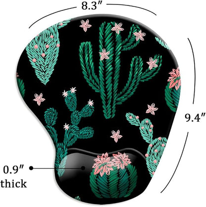 DOOKE Ergonomic Mouse Pad with Wrist Support and Coaster,Mouse Pads with Non-Slip PU Base for Home Office Working Studying Easy Typing & Pain Relief Cute Cactus