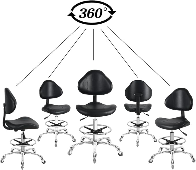 Rolling Swivel Drafting Chair Adjustable Heavy Duty (400lbs) Lumbar Support Task Chair for Home Desk Studio Design Lab(Black)