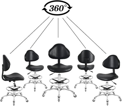 Rolling Swivel Drafting Chair Adjustable Heavy Duty (400lbs) Lumbar Support Task Chair for Home Desk Studio Design Lab(Black)