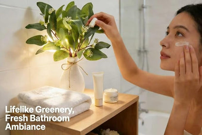 12 Inch Artificial Eucalyptus Plant in White Ceramic Vase Faux Greenery Arrangement with Buds Small Farmhouse Tabletop Decor for Bathroom Bedroom Kitchen Office