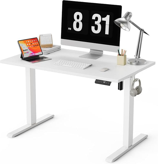 WALKINGDESK 40x24 Inches Whole Piece Electric Standing Desk, Seamless One Piece Height Adjustable Sit to Stand up Desk for Home Office, Ergonomic Computer Workstation, White