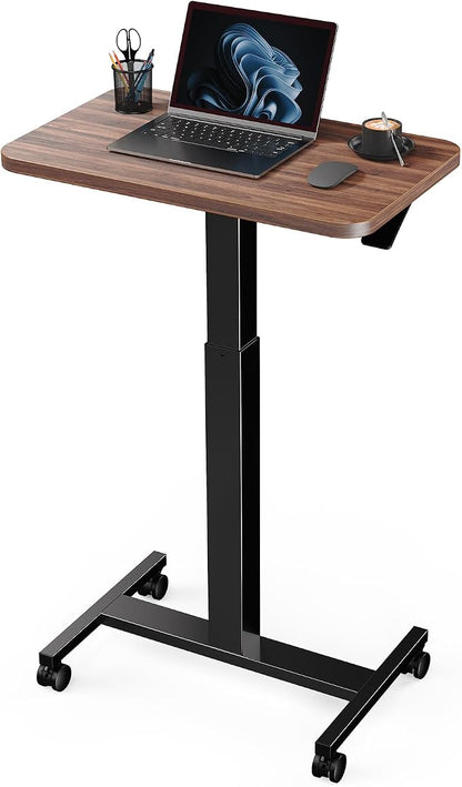 Marsail Mobile Standing Desk, Wider Height Adjustable Computer Desk up to 46.1″, Rolling Sit Stand Desk with 4 Lockable Wheels, Ergonomic Desk for Home Office and Classroom, Walnut