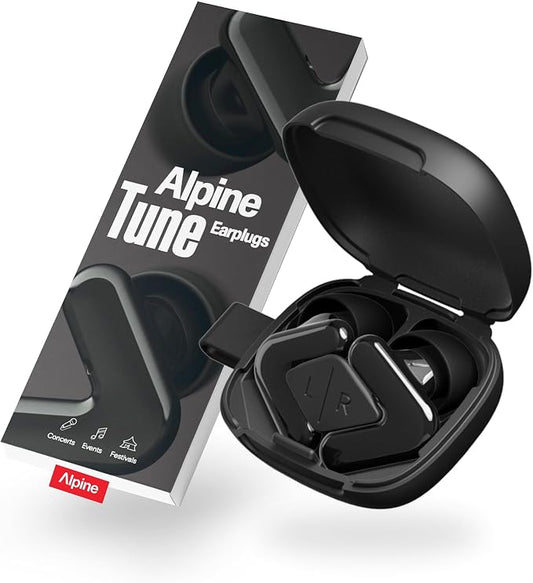 Alpine Tune Earplugs, Concert Ear Plugs for Noise Reduction, High Fidelity Music Quality, 19dB Hearing Protection with Crystal Clear Sound, Incl. 4 Sizes, for Parties, Raves, Festivals & Clubs, Black