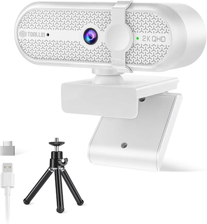 TOALLIN 2K Webcam for PC, 5MP, Built-in Mic, 90° Wide Angle Webcam with Tripod and Privacy Cover, USB Computer Camera for Laptop, Live-Streaming, Gaming, Online Meetings, Video Calls