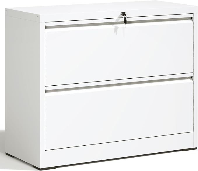 2 Drawer Lateral File Cabinet with Lock Heavy Duty Large Metal Filing Cabinets Home Office White Locking Cabinets Wide Steel Cabinet for Legal/Letter Size,Assembly Required