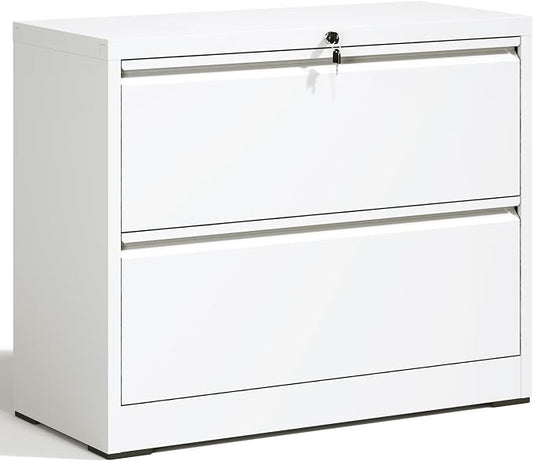 2 Drawer Lateral File Cabinet with Lock Heavy Duty Large Metal Filing Cabinets Home Office White Locking Cabinets Wide Steel Cabinet for Legal/Letter Size,Assembly Required