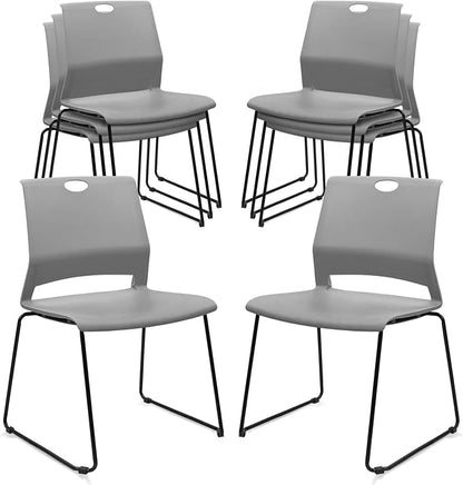 KLASIKA Stackable Guest Reception Chairs, Stacking Office Chair with Ergonomic Lumbar Support & Metal Legs, Plastic Desk Chairs for Conference School Church Waiting Meeting Break Room Set of 8, Gray