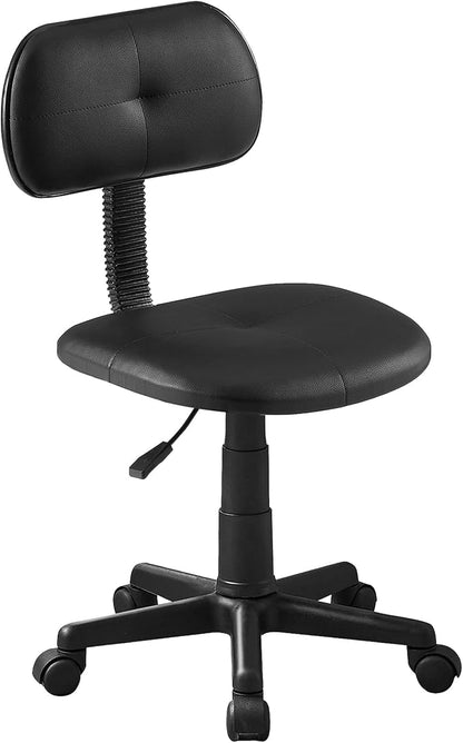 VECELO Small Armless Home Office Chair Adjustable Stools for/Desk/Computer/Task, Low-Back Height 360° Swivel, Set of 1, Black