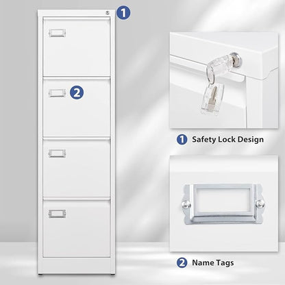 4 Drawer File Cabinet,Metal Filing Cabinets with Lock,18" Deep Vertical Filing Cabinets for Home Office,Steel Storage Cabinet fits Letter/Legal/A4 Size