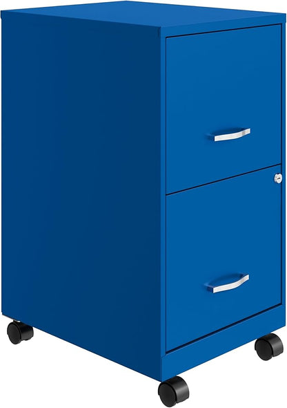 Space Solutions 2 Drawer Metal Mobile File Cabinet with Lock, Letter Size, Blue, Fully Assembled