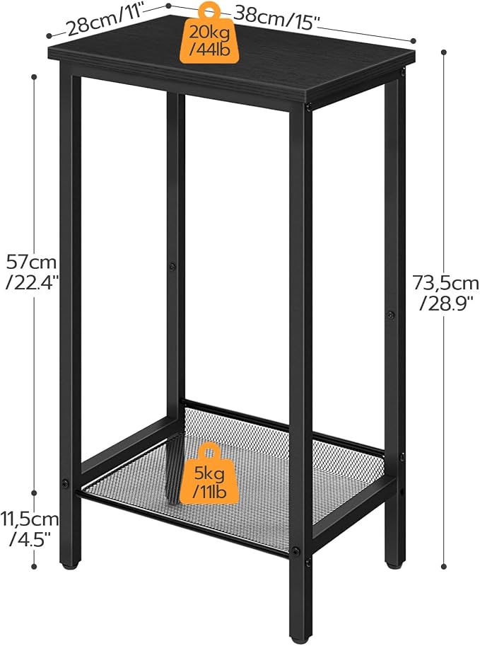 HOOBRO Tall Side Table, Industrial End Telephone Table with Adjustable Mesh Shelves, Small Tall Nightstand for Living Room, Bedroom, Entryway, Office, Black BB03DH01