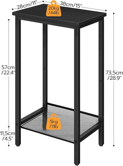 HOOBRO Tall Side Table, Industrial End Telephone Table with Adjustable Mesh Shelves, Small Tall Nightstand for Living Room, Bedroom, Entryway, Office, Black BB03DH01