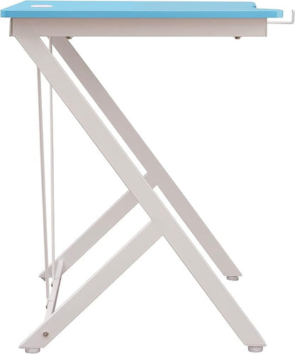 32" W Small Gaming Desk with Cup and Headphone or Backpack Holder, Kids Desk for Bedroom and Cable Management, Blue