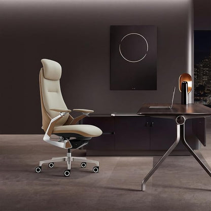 Ergonomic Executive Leather Office Chair-High Back Top Grain Leather with Adjustable Headrest, 3-Position Recline (90°-135°), Tension Control & Height Adjustment, Italian DONATI Base