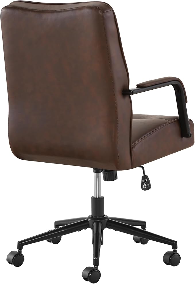 KISLOT Ergonomic Home Office Chair with Lumbar Support, Adjustable Swivel Modern Desk Chair with Wheels, Faux Leather Computer Chair with Padded Arms, Comfy Executive Office Chair, 2 PCS, Espresso